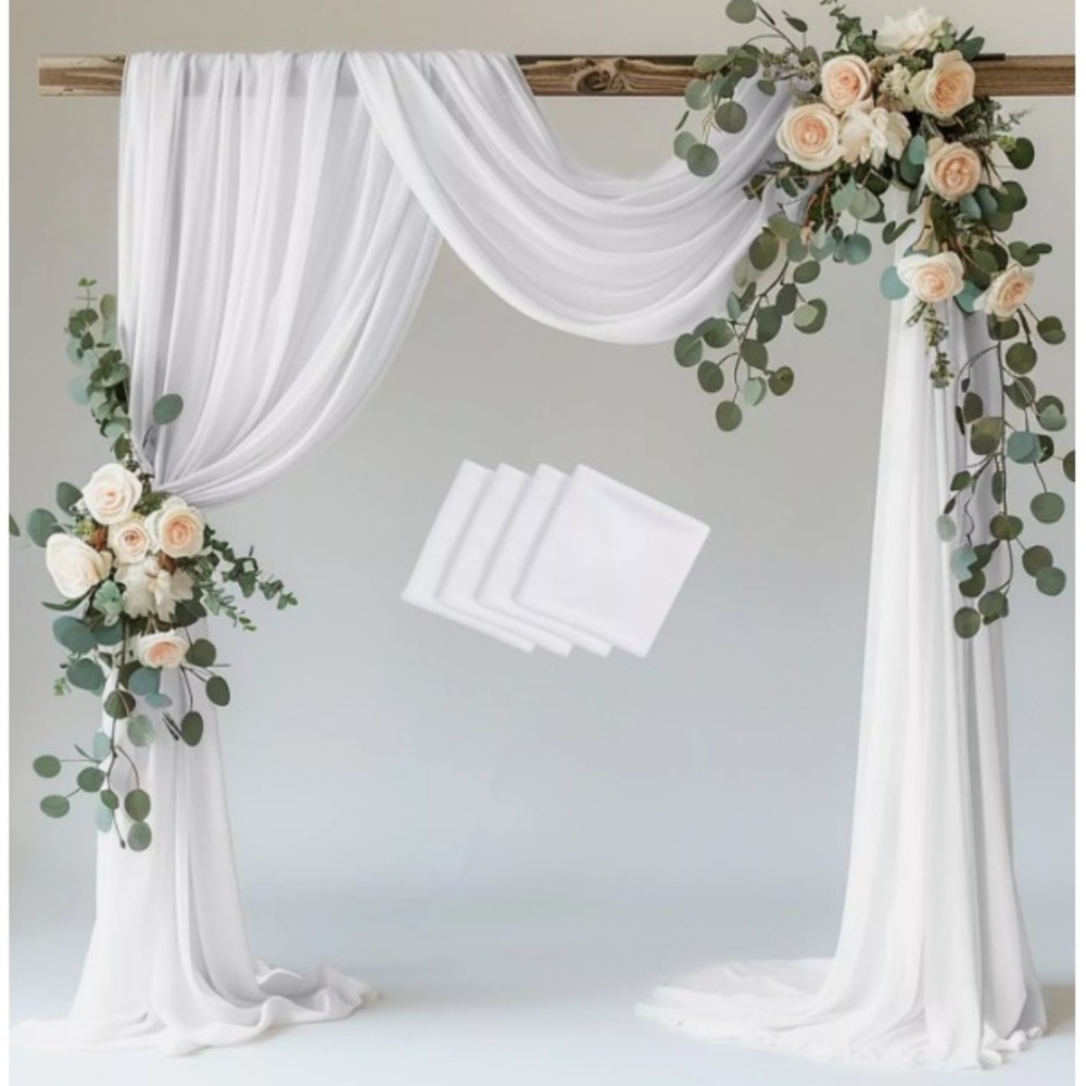 Ivory Wedding Arch Draping Fabric – 4 Panels Soft Chiffon for Ceremony & Décor